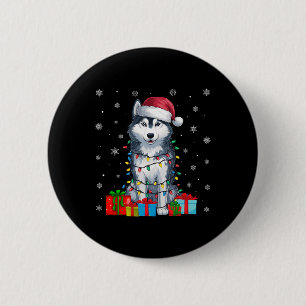 Dog Ugly Xmas Lights Santa Hat Siberian Husky Dog 6 Cm Round Badge