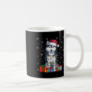 Dog Ugly Xmas Lights Santa Hat Siberian Husky Dog  Coffee Mug