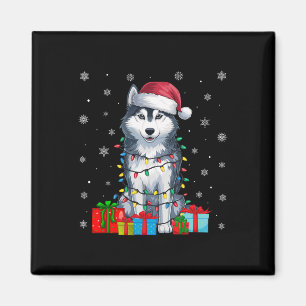 Dog Ugly Xmas Lights Santa Hat Siberian Husky Dog Magnet