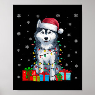 Dog Ugly Xmas Lights Santa Hat Siberian Husky Dog  Poster