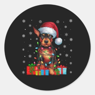 Dog Ugly Xmas Lights Santa Miniature Pinscher Dog  Classic Round Sticker