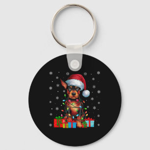 Dog Ugly Xmas Lights Santa Miniature Pinscher Dog Key Ring