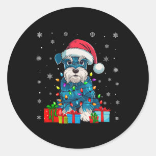 Dog Ugly Xmas Lights Santa Miniature Schnauzer Dog Classic Round Sticker