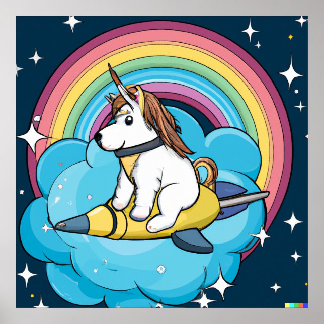 Dog Unicorn Space Poster - Whimsical Galaxy Animal (Front)