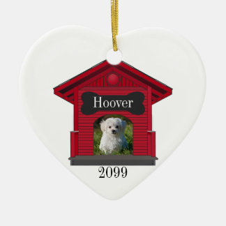 Dog Upload Photo Dog House w Bone Heart Christmas Ceramic Ornament