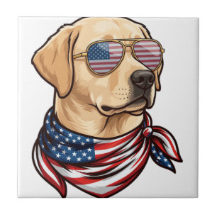 Dog Usa Flag Sunglasses Bandanna Ceramic Tile