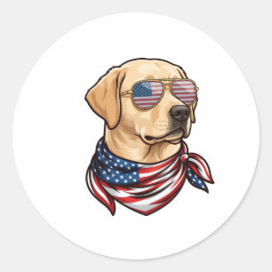 Dog Usa Flag Sunglasses Bandanna Classic Round Sticker