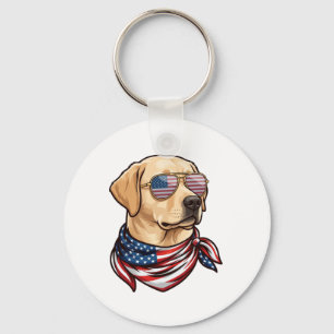 Dog Usa Flag Sunglasses Bandanna Key Ring