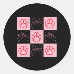 Dog Valentine Coquette Bow Dog Paw Heart Valentine Classic Round Sticker