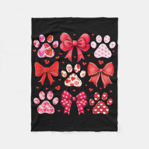 Dog Valentine Coquette Dog Mom Dog Paw Print Heart Fleece Blanket