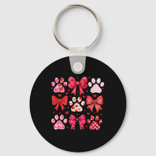 Dog Valentine Coquette Dog Paw Print Heart Pink Cu Key Ring