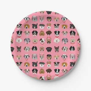 Dog Valentine Face Pattern Paper Plate