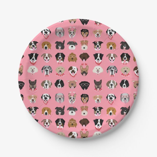 Dog Valentine Face Pattern Paper Plate (Front)