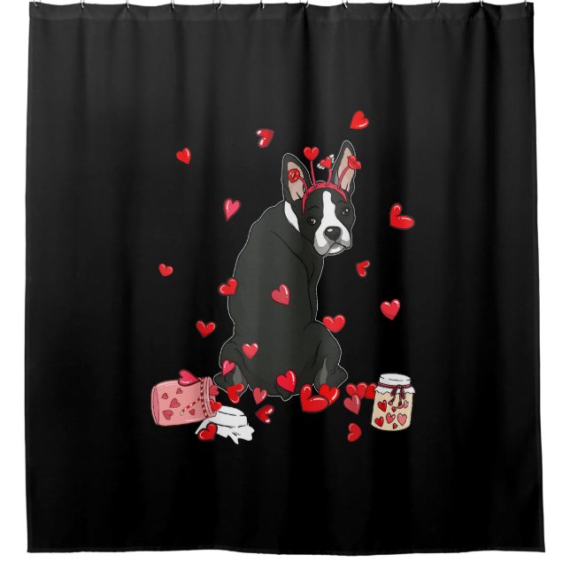 Dog Valentine Gift Cute Boston Terrier Valentines Shower Curtain (Front)
