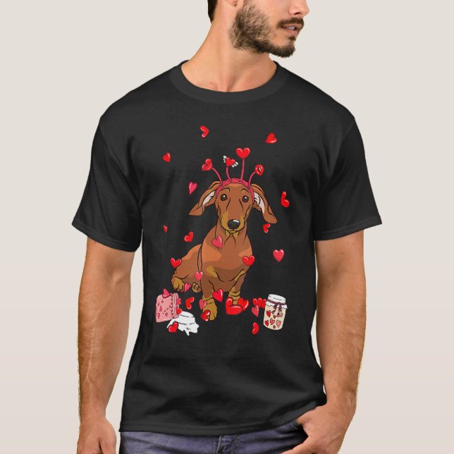 Dog Valentine Gift Cute Dachshund Valentine's Day T-Shirt (Front)