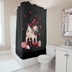 Dog Valentine Gift Cute Pug Valentine's Day Shower Curtain