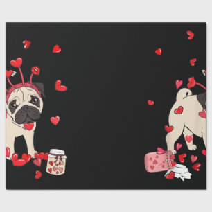 Dog Valentine Gift Cute Pug Valentine's Day Wrapping Paper