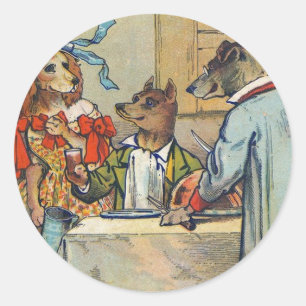 Dog Victorian Dinner Dress Doggy Classic Round Sticker