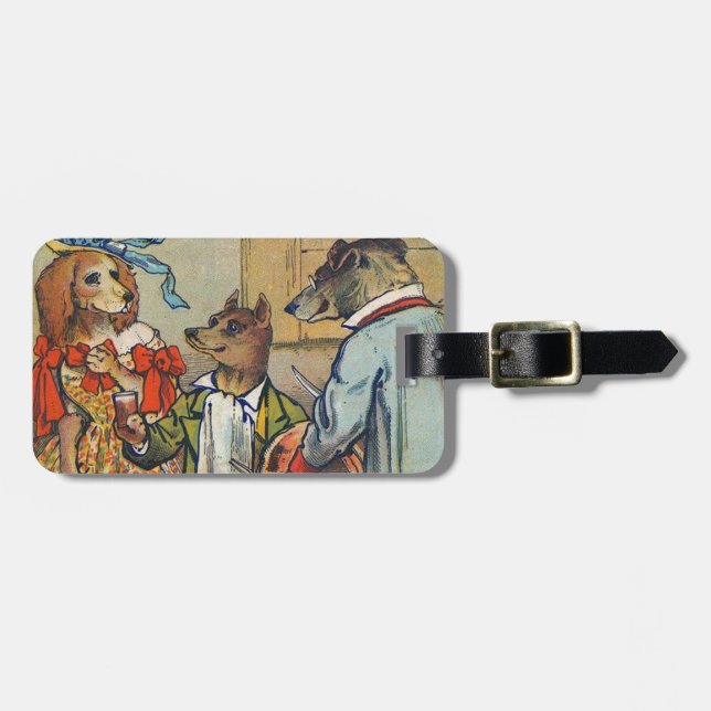 Dog Victorian Dinner Dress Doggy Luggage Tag (Front Horizontal)