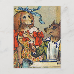 Dog Victorian Dinner Dress Doggy Postcard