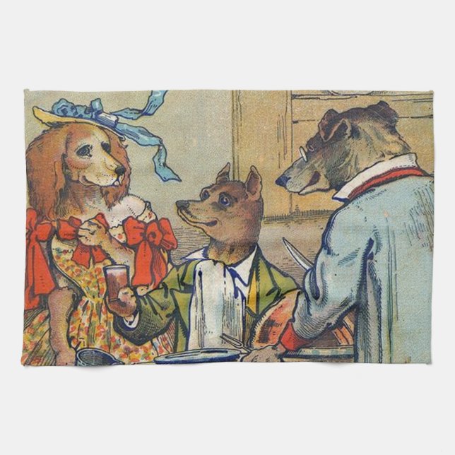 Dog Victorian Dinner Dress Doggy Tea Towel (Horizontal)