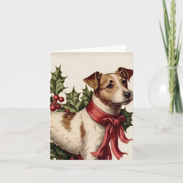 Dog vintage illustration Christmas card  (Front)