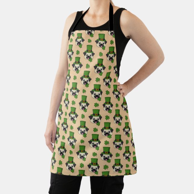 Dog w Green Hat and Shamrock St Patrick's Pattern Apron (Insitu)