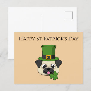 Dog w Hat and Shamrock St Patrick's Personalise Holiday Postcard
