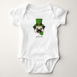 Dog w Hat and Shamrock St Patrick's Personalize Baby Bodysuit