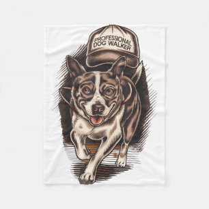 Dog Waking Professional Dog Walker Hat Graphic  Fleece Blanket