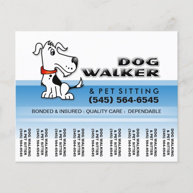 Dog Walker 5.6 x4.5 Tear Off Flyer Blue & White (Front)
