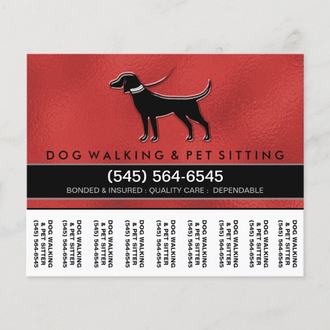 Dog Walker 5.6 x4.5 Tear Off Flyer Red & Black (Front)