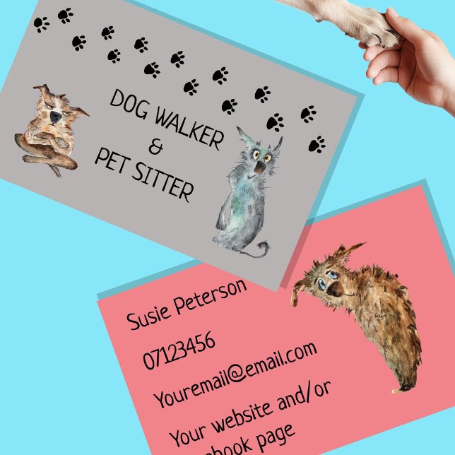 dog walker and pet sitter business pets dogs business card (Front and Back of cards)