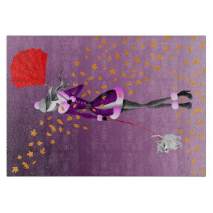 Dog Walker Autumn Leaves Cutting Board