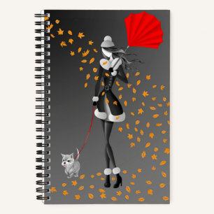 Dog Walker Autumn Leaves Notebook