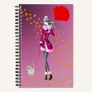 Dog Walker Autumn Leaves Notebook