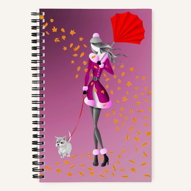 Dog Walker Autumn Leaves Notebook (Front)