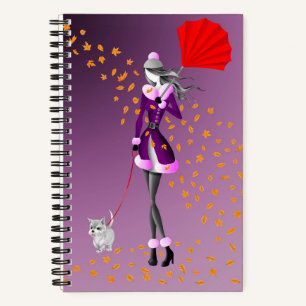 Dog Walker Autumn Leaves   Notebook