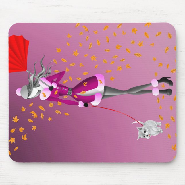 Dog Walker Autumn Leaves Pink Mouse Pad (Front)