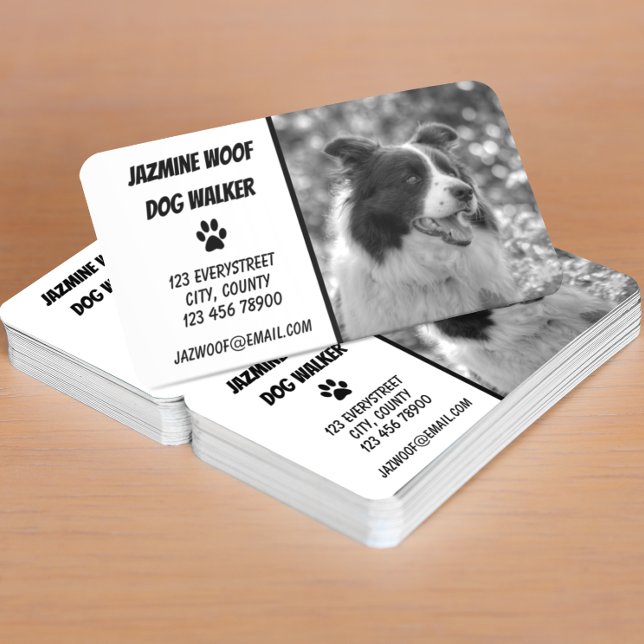 Dog Walker Black White Photo Pet Sitter Business Card (Creator Uploaded)