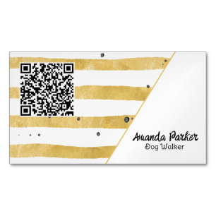 Dog Walker Brown Watercolour Handwriting QR Code Magnetic Business Card
