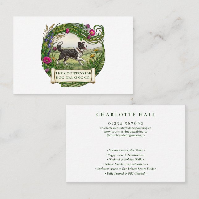 Dog Walker Business Card Border Collie Rural Logo (Front/Back)