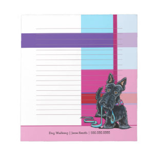 Dog Walker Cute Scottie Plaid Personalised Lined Notepad