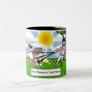 Dog Walker, Dog Lover - Female Cartoon Two-Tone Coffee Mug