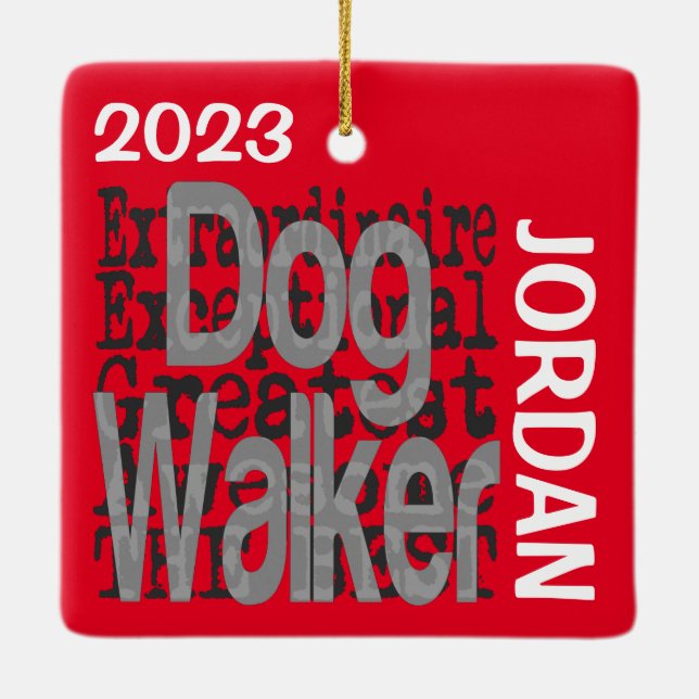 Dog Walker Extraordinaire CUSTOM Ceramic Ornament (Back)