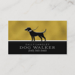 Dog Walker Faux Gold & Black Custom Business Card