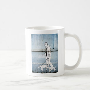 dog walker graffiti on branimirova street, croatia coffee mug