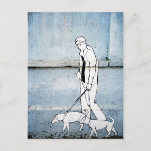 dog walker graffiti on branimirova street, croatia postcard