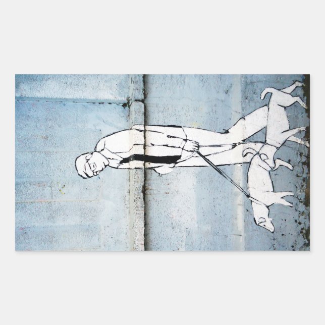 dog walker graffiti on branimirova street, croatia rectangular sticker (Front)