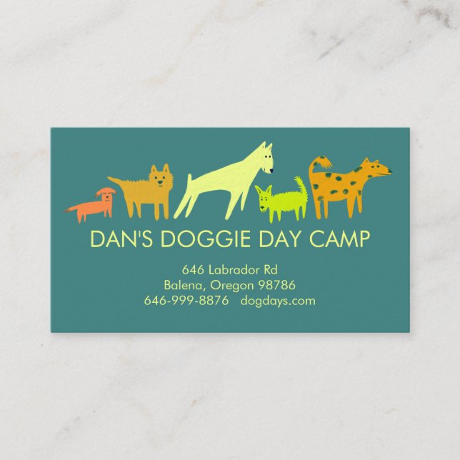 Dog Walker Groomer Boarding Colourful Funny Puppy  Business Card (Front)